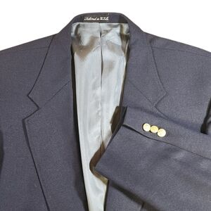 Vtg Stafford 44R Navy Blue Hopsack Gold Button Men's Blazer Jacket Sport Coat